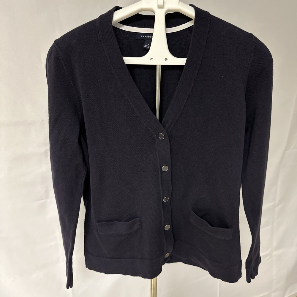 Lands' End Women's V-Neck Cardigan  Sz Large Charcoal Color